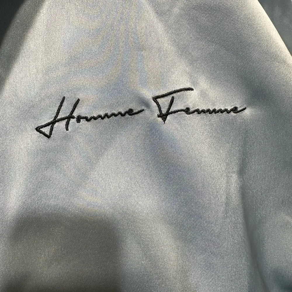 Homme + Femme World Famous Light Blue Bomber Jacket NWT Size Small